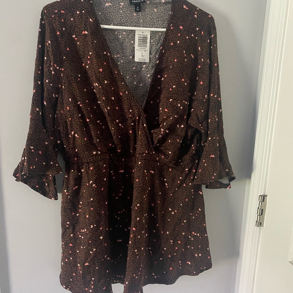 Torrid Brown and Pink Floral Blouse